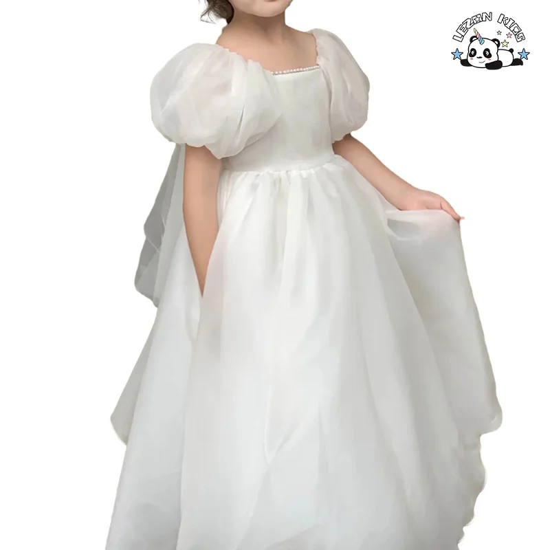 LEZONKIDS - Children 2023 summer new white dress princess dress children's flower child performance long skirt